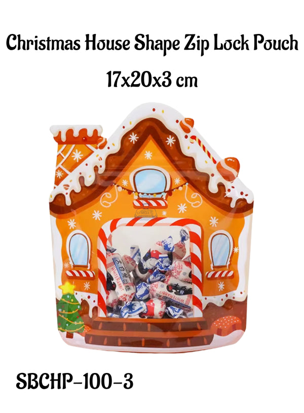 CAKE DECOR™ Christmas House Shape Zip Lock Pouch - 17x20x3 cm (SBCHP-100-3)| 1 Piece
