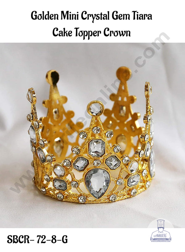 CAKE DECOR™ Golden Mini Crystal Gem Tiara Cake Topper Crown - SBCR-72-8-G