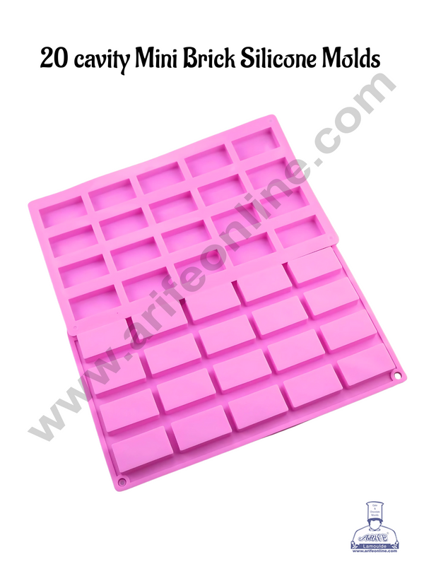 CAKE DECOR™ 20 Cavity Mini Brick Shape Silicone moulds for Soaps, Chocolate Jelly Desserts (SBSM-LBM1092)