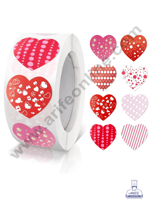 CAKE DECOR™ 1 Roll 500pcs Multi-Pattern Decorative Heart Design Thank You Paper Sticker Labels 25mm