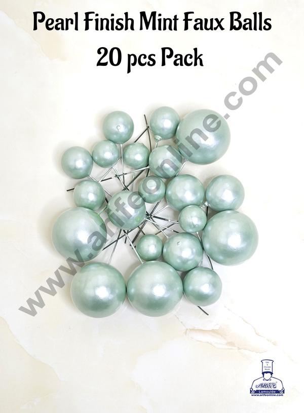 CAKE DECOR™ Pearl Finish Mint Faux Balls Topper For Cake and Cupcake Decoration - (20 Pcs Pack)