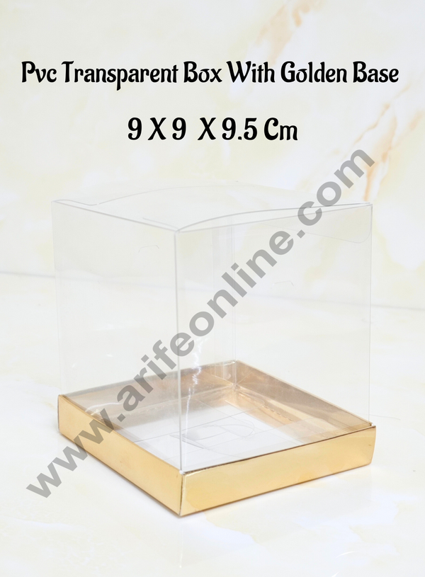 Pvc Transparent Box With Golden Base | 9 X 9 X 9.5 Cm | Hamper Box | Gift box 1 Pcs Pack