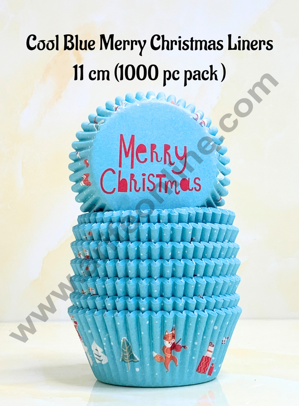 Cake Decor™ Cool Blue Merry Christmas Cupcake Liners - 11 cm | Baking Cups | Cupcake Mold Paper | Muffin  Liners | 1000 pcs Pack