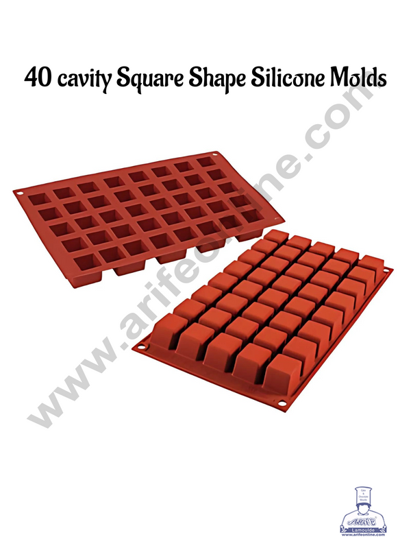 CAKE DECOR™ 40 Cavity Square Shape Silicone moulds for Soaps, Chocolate Jelly Desserts (SBSM-LBM1321)