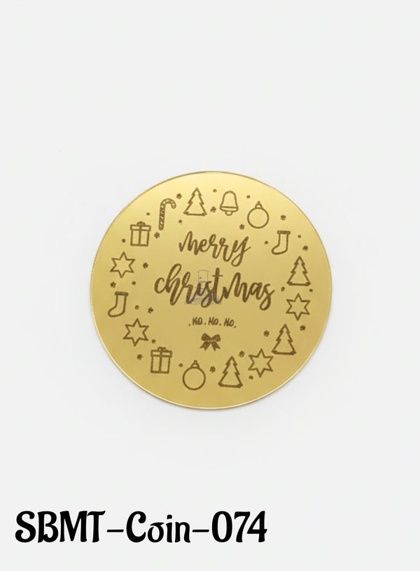 CAKE DECOR™ Acrylic Merry Christmas Coin Topper for Cake and Cupcakes ( SBMT-Coin-074)| 1 Piece |