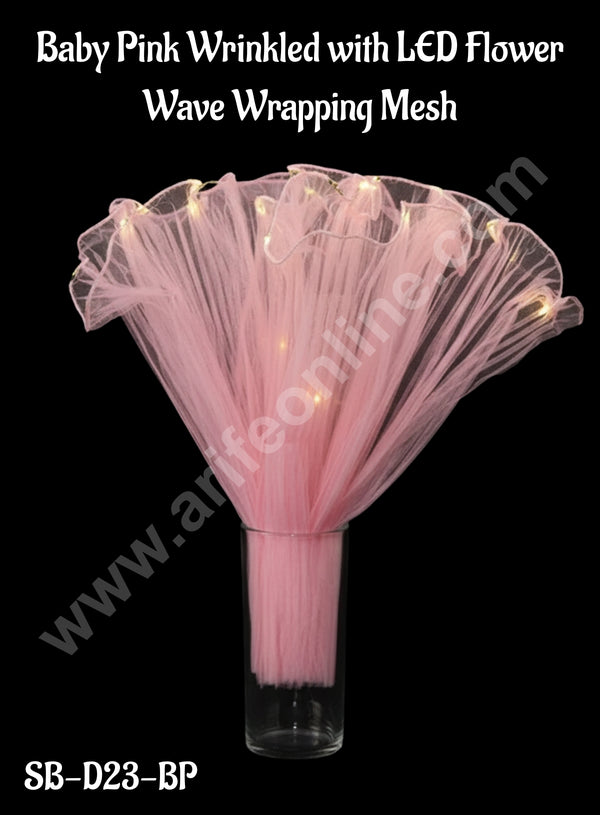 CAKE DECOR™ Baby Pink Wrinkled with LED Flower Wave Wrapping Mesh | Flower Wrapping Bouquet |  (SB-D23-BP)| 1 Pc|