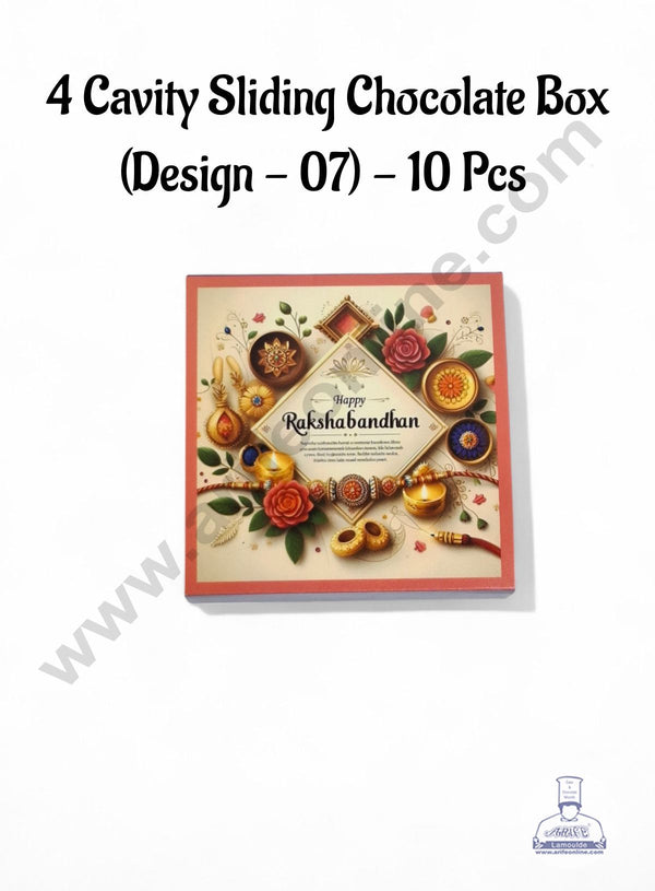 4 Cavity Raksha Bandhan Sliding Chocolate Box (Design - 07) Without Cavity (10 Pcs Pack) - CAKE DECOR™