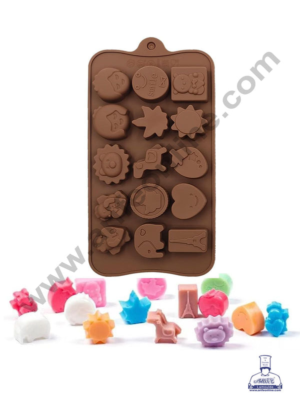 CAKE DECOR™ 15 Cavity Teddy Smiley Heart Shape Silicon Chocolate Mould, Ice Mould, Chocolate Decorating Mould (SBCM-736)