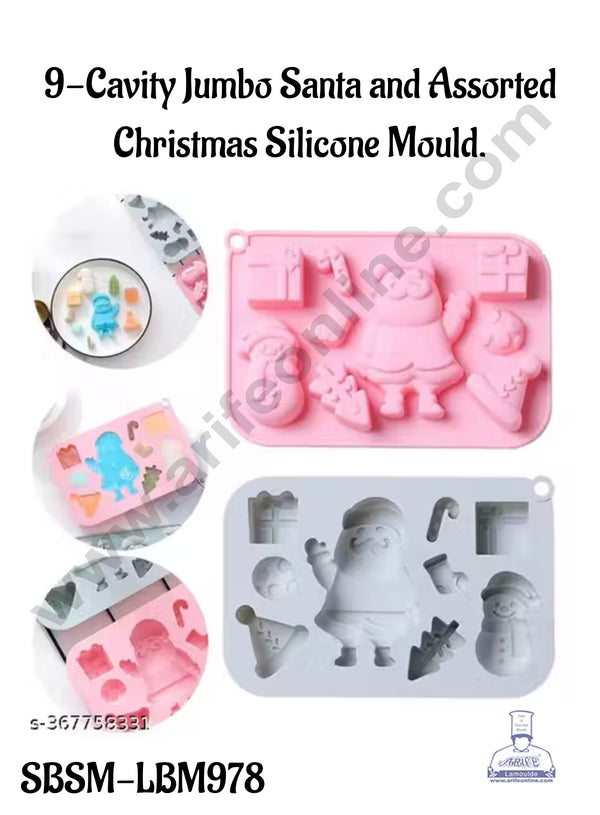 CAKE DECOR™ 9-Cavity Jumbo Santa and Assorted Christmas Silicone Mould - SBSM-LBM978