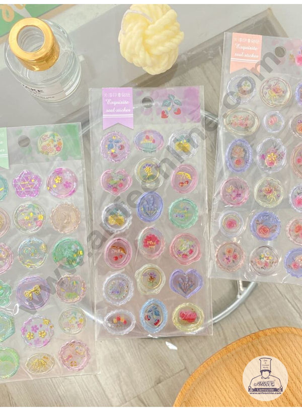 Cake Decor™  Aesthetic Colorful Transparent Wax Seal Stamp | Wax Stamp Sticker (Assorted Designs)