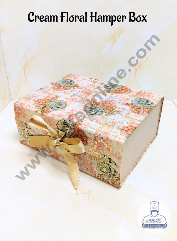 CAKE DECOR™ Cream Floral Folding Hard Hamper Box | Gift Box | Present Box - 1 Pc