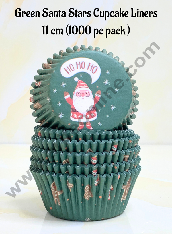 Cake Decor™ Green Santa Stars Cupcake Liners - 11 cm | Baking Cups | Cupcake Mold Paper | Muffin  Liners | 1000 pcs Pack