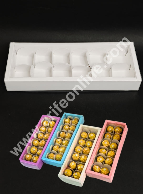 12 Cavity Premium Chocolate Box with Clear Lid | White | 1 Piece Pack