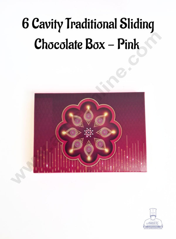 6 Cavity Traditional Sliding Chocolate Box With Cavity  - Pink  (10 Pcs Pack) - CAKE DECOR™