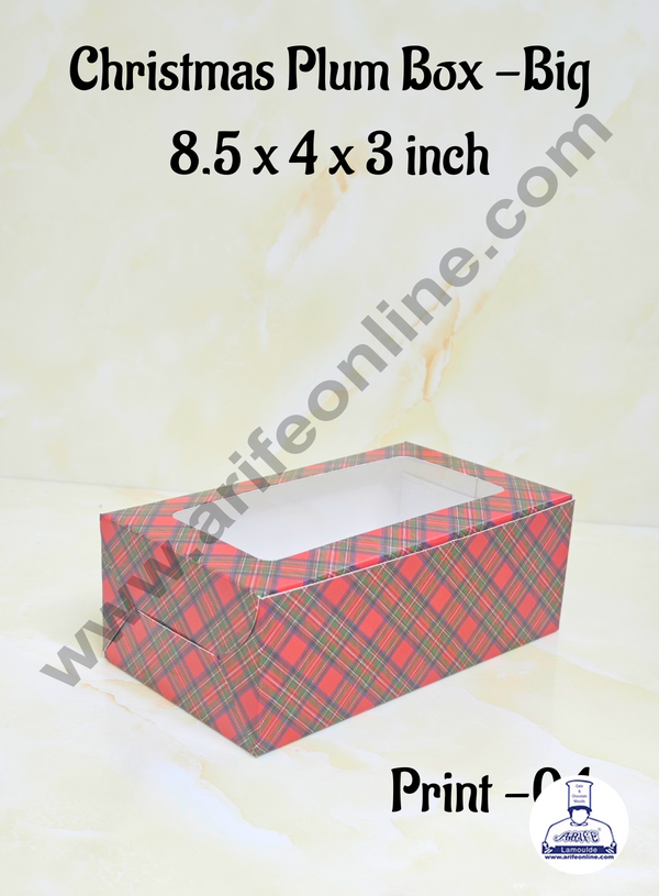 CAKE DECOR™ Red & Blue Checks Christmas Theme Plum Cake Box Clear Window, Plum Carriers- Big (10 Pcs Pack)