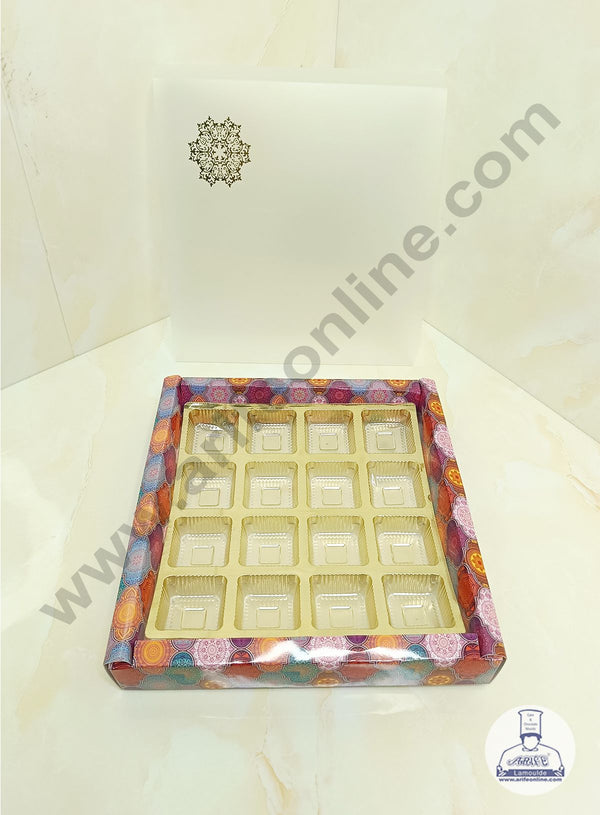 CAKE DECOR™ 16 Cavity Traditional Design Chocolate Box with Sliding Cover & Cavity ( 10 Piece Pack ) - Multicolor