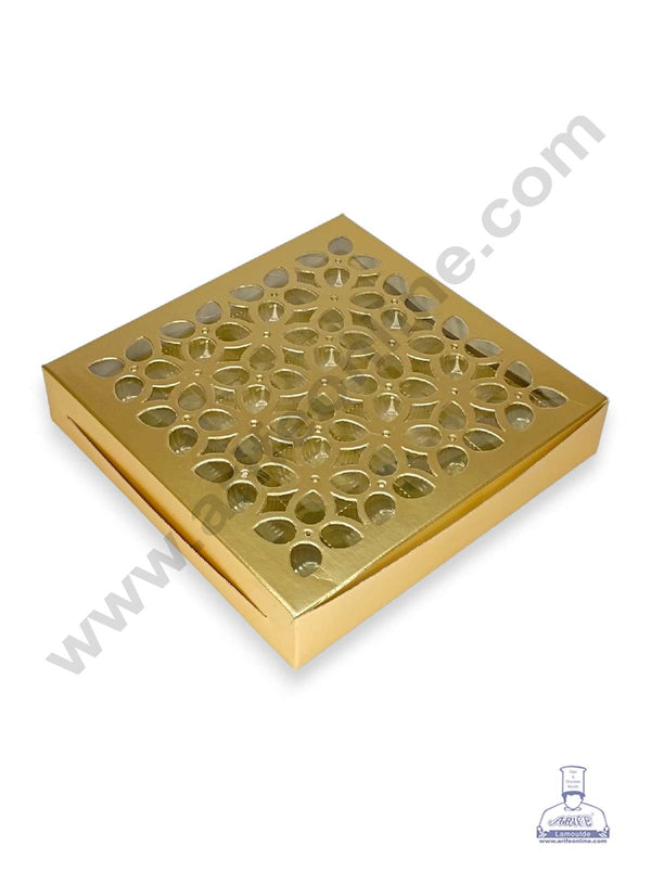 CAKE DECOR™ 16 Cavity Chocolate Box with Cavity & Cutout Window Without Handle ( 10 Piece Pack ) - Gold