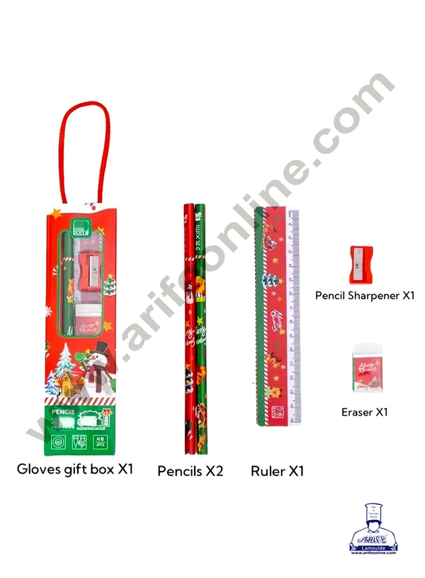 CAKE DECOR™ Christmas Stationery Set - Portable Pencil, Eraser, Ruler & Sharpner With Party Favors (1 pc pack)