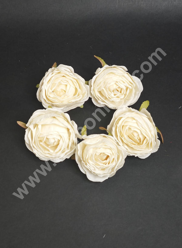 CAKE DECOR™ Large Rose Artificial Flower For Cake Decoration – White ( 5 pc pack )