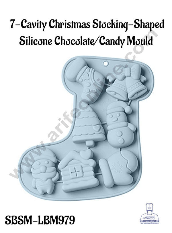 CAKE DECOR™ 7-Cavity Christmas Stocking-Shaped Silicone Chocolate/Candy Mould - SBSM-LBM979