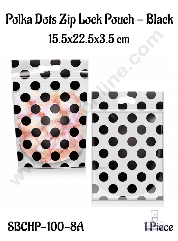CAKE DECOR™ Polka Dots Zip Lock Pouch - Black | 15.5x22.5x3.5 cm (SBCHP-100-8A)| 1 Piece