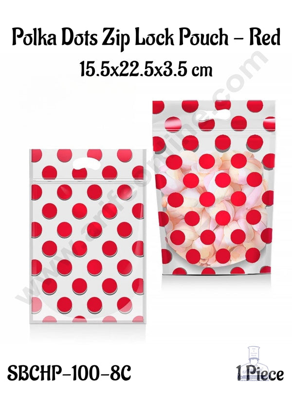 CAKE DECOR™ Polka Dots Zip Lock Pouch - Red| 15.5x22.5x3.5 cm (SBCHP-100-8C)| 1 Piece