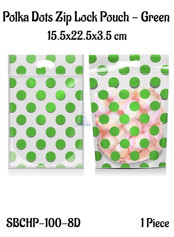 CAKE DECOR™ Polka Dots Zip Lock Pouch - Green | 15.5x22.5x3.5 cm (SBCHP-100-8D)| 1 Piece