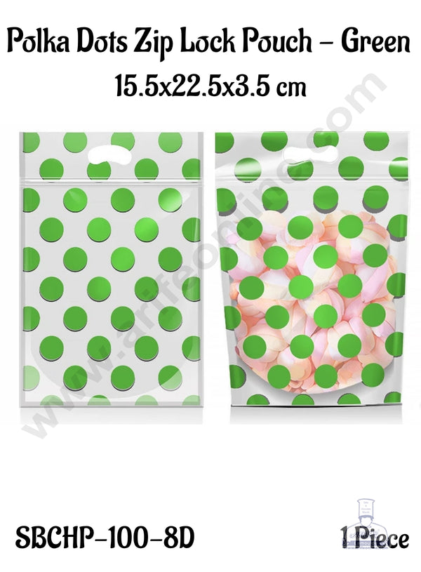 CAKE DECOR™ Polka Dots Zip Lock Pouch - Green | 15.5x22.5x3.5 cm (SBCHP-100-8D)| 1 Piece
