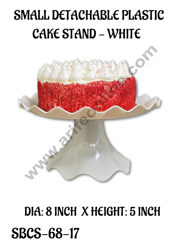 CAKE DECOR™ Small Detachable Plastic Cake Stand Wave Side | Cupcake Stand | Display Stand - White