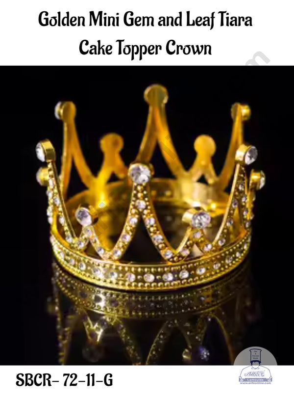 CAKE DECOR™ Golden Mini Gem and Leaf Tiara  Cake Topper Crown - SBCR-72-11-G