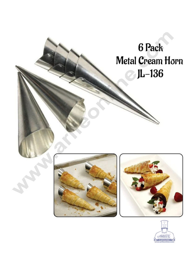 Cake Decor Cream Horn Molds Large Size Baking Cones Aluminium Conical Danish Pastry Croissant Cones Moulds (6 pcs)(SB-JL-136)