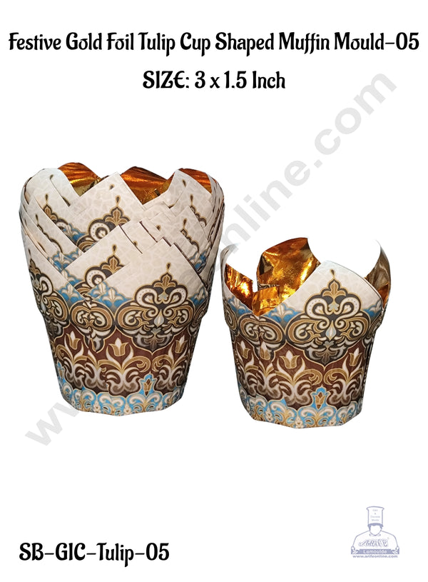 Gold Foil Tulip Cup Shaped Muffin Mould - 05(50 Pcs)-CAKE DECOR™