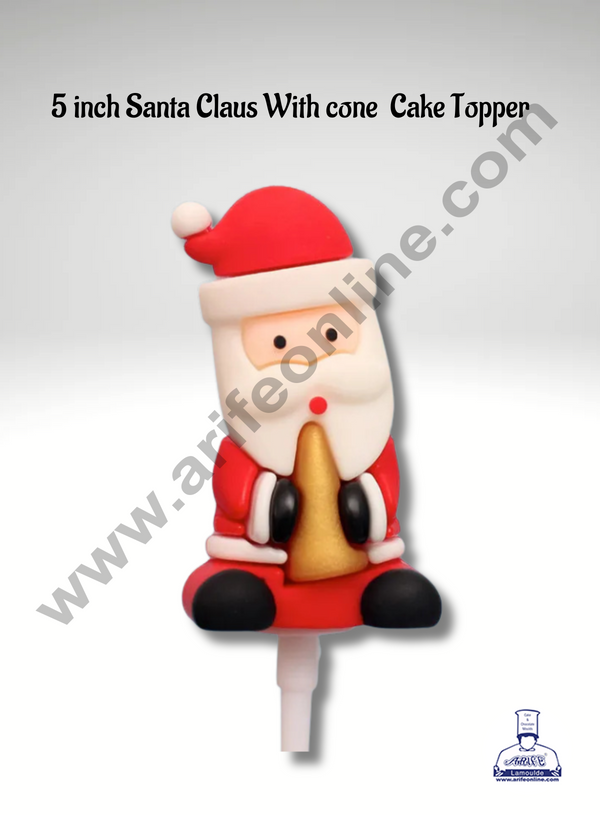 CAKE DECOR™ 5 inch Santa Claus With cone Rubber Cake Topper - 1 Piece