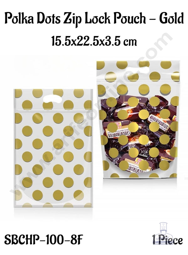CAKE DECOR™ Polka Dots Zip Lock Pouch - Golden | 15.5x22.5x3.5 cm (SBCHP-100-8F)| 1 Piece
