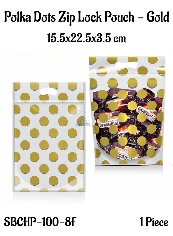 CAKE DECOR™ Polka Dots Zip Lock Pouch - Golden | 15.5x22.5x3.5 cm (SBCHP-100-8F)| 1 Piece
