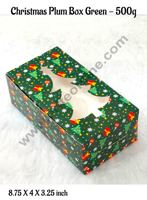 CAKE DECOR™  Green Christmas Theme  Plum Cake Box XMAS Tree Cutout Window, Plum Carriers - Big (10 Pcs Pack)  500 g