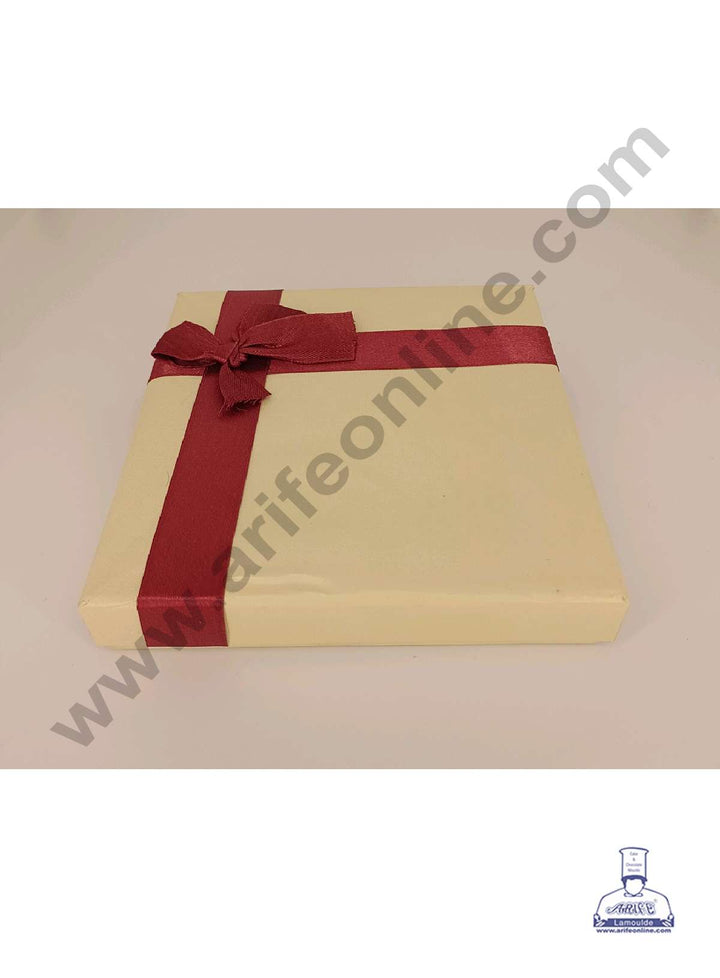 CAKE DECOR™ 9 Cavity Hard Box Cream Color Box with Maroon Ribbon Gift ...