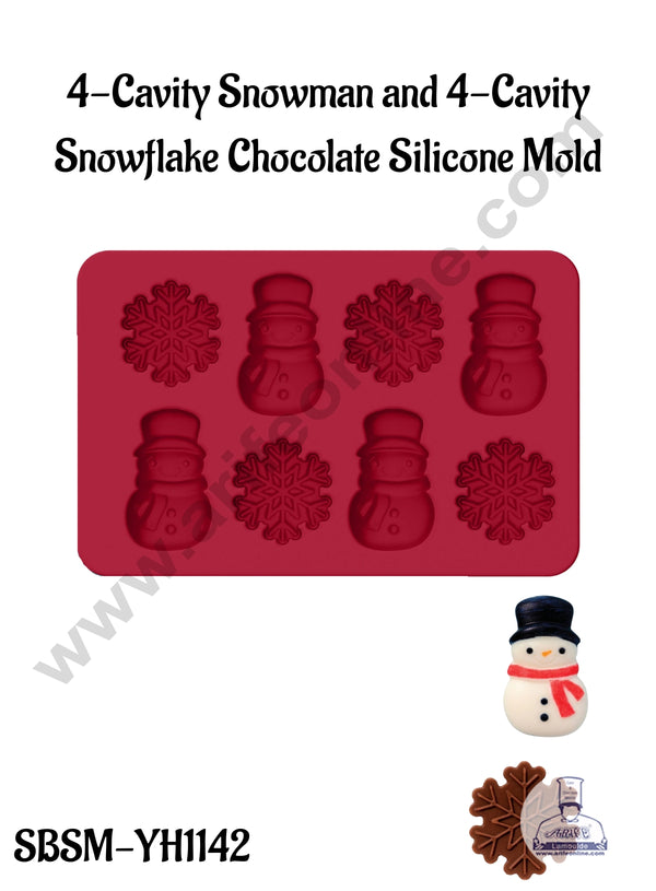 CAKE DECOR™ 4-Cavity Snowman and 4-Cavity Snowflake Chocolate Silicone Mold - SBSM-YH1142