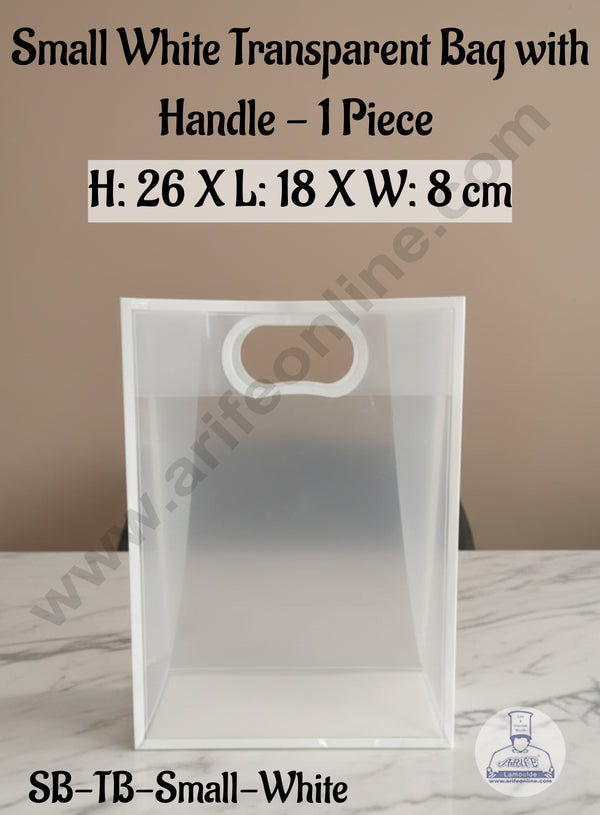 Small White Transparent Bag with Handle (H: 26 X L: 18 X W: 8 cm) | 1 Piece | Gift Bag with Handle - CAKE DECOR™