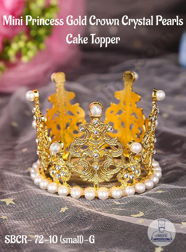 CAKE DECOR™ Mini Princess Gold Crown Crystal Pearls Cake Topper - SBCR-72-10 (small)-G
