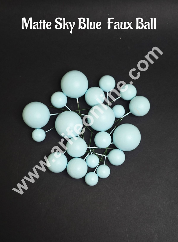 CAKE DECOR™ Matte Pastel Sky Blue Faux Ball Topper For Cake and Cupcake Decoration - 20 pcs Pack