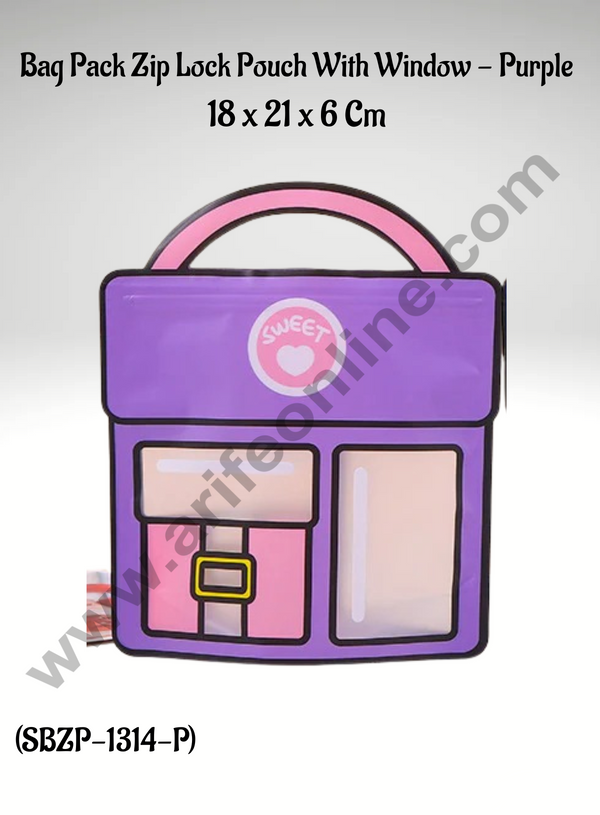 CAKE DECOR™ Bag Pack Zip Lock Pouch With Window - Purple color (18 x 21 x 6 Cm) - 1 Piece