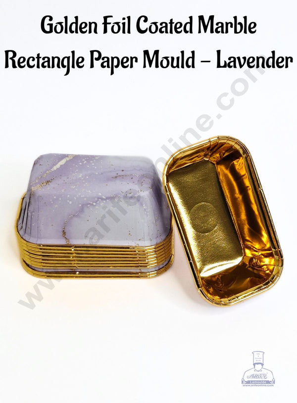 Golden Foil Coated Marble Rectangle Direct Bake-able Paper Mould - Lavender (10 Pcs) Cake Decor™