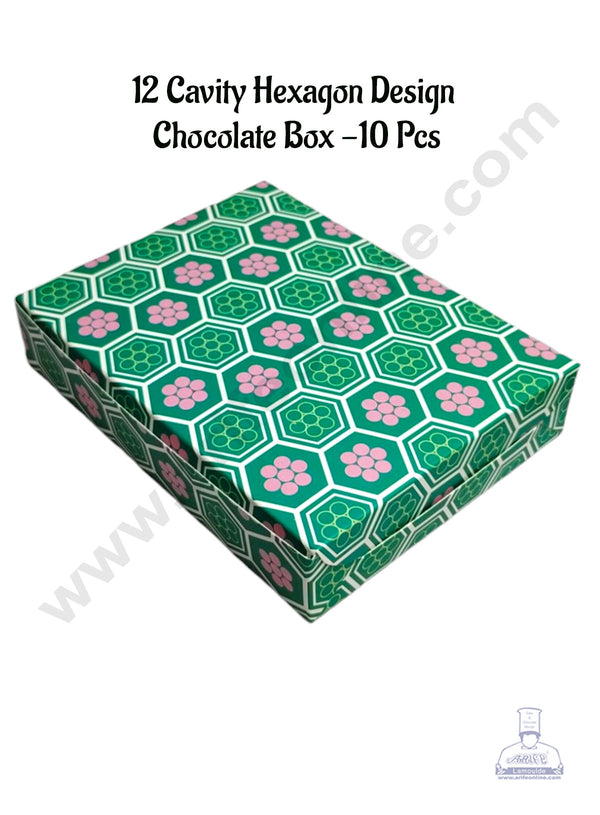 CAKE DECOR™ 12 Cavity Hexagon Pattern Chocolate Box | Chocolate Carriers - 10 Pcs Pack