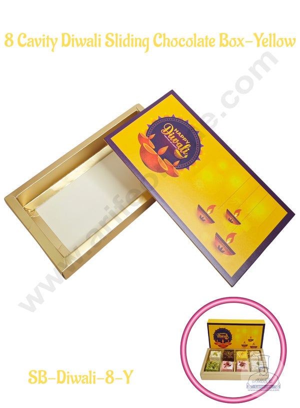 8 Cavity Diwali Sliding Chocolate Box Without Cavity -  Yellow  (10 Pcs Pack) - CAKE DECOR™