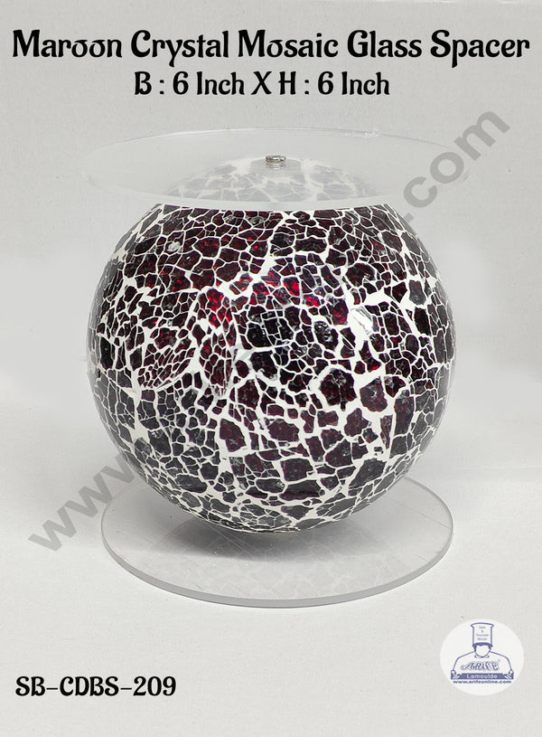 CAKE DECOR™ Maroon Crystal Glass Mosaic Disco Ball Cake Spacer For Cake and Cupcake Decoration - 6 X 6 Inch