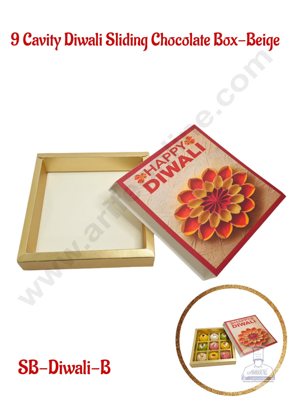9 Cavity Diwali Sliding Chocolate Box Without Cavity - Beige (10 Pcs Pack) - CAKE DECOR™