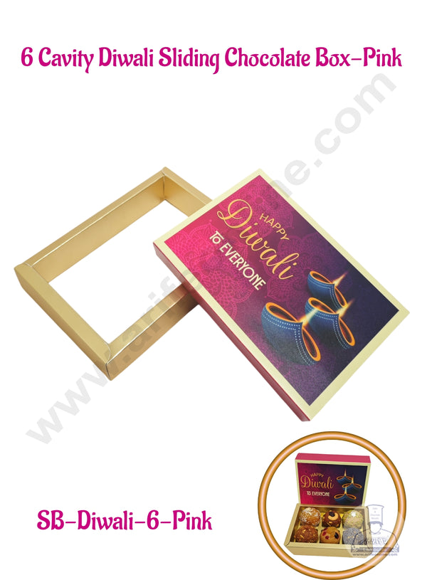 6 Cavity Diwali Sliding Chocolate Box Without Cavity - Pink (10 Pcs Pack) - CAKE DECOR™
