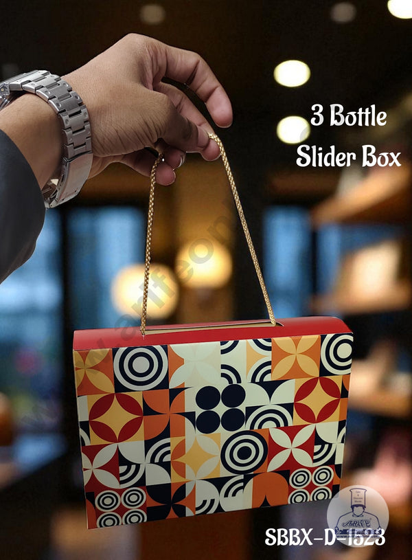 3 Bottle Slider Box with Handle Without Bottles/Jars – Red| 1 Pcs Pack (21 X 14.5 X 5.5 cm) - CAKE DECOR™