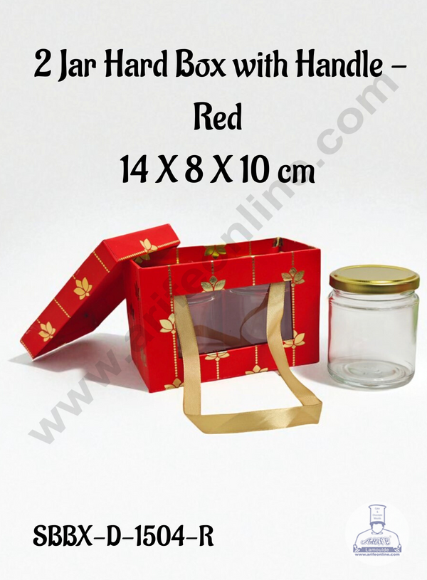 Premium 2 Jar Gift Box with Handle – Red | Decorative Hard Box for Gifting & Storage (14 x 8 x 10 cm) - CAKE DECOR™